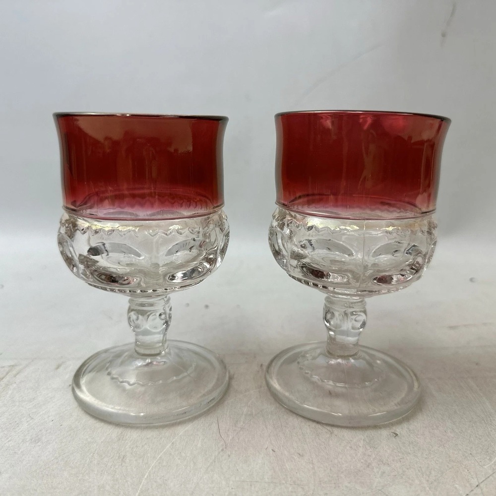 Set Of 2 Indiana Glass Kings Crown Thumbprint Drinking Glasses Goblets 4 3/8"